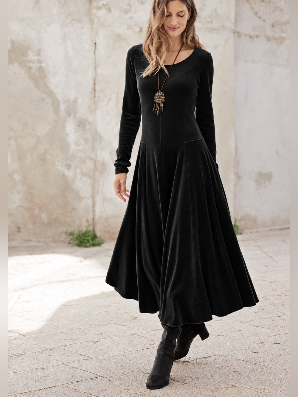 PERUVIAN CONNECTION NWT $218  black Velour Velvet Marais Maxi Dress Sz L LP